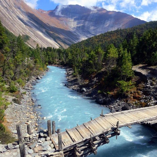 Bridge in Marsayangdi Khola Valley on Annapurna Circuit