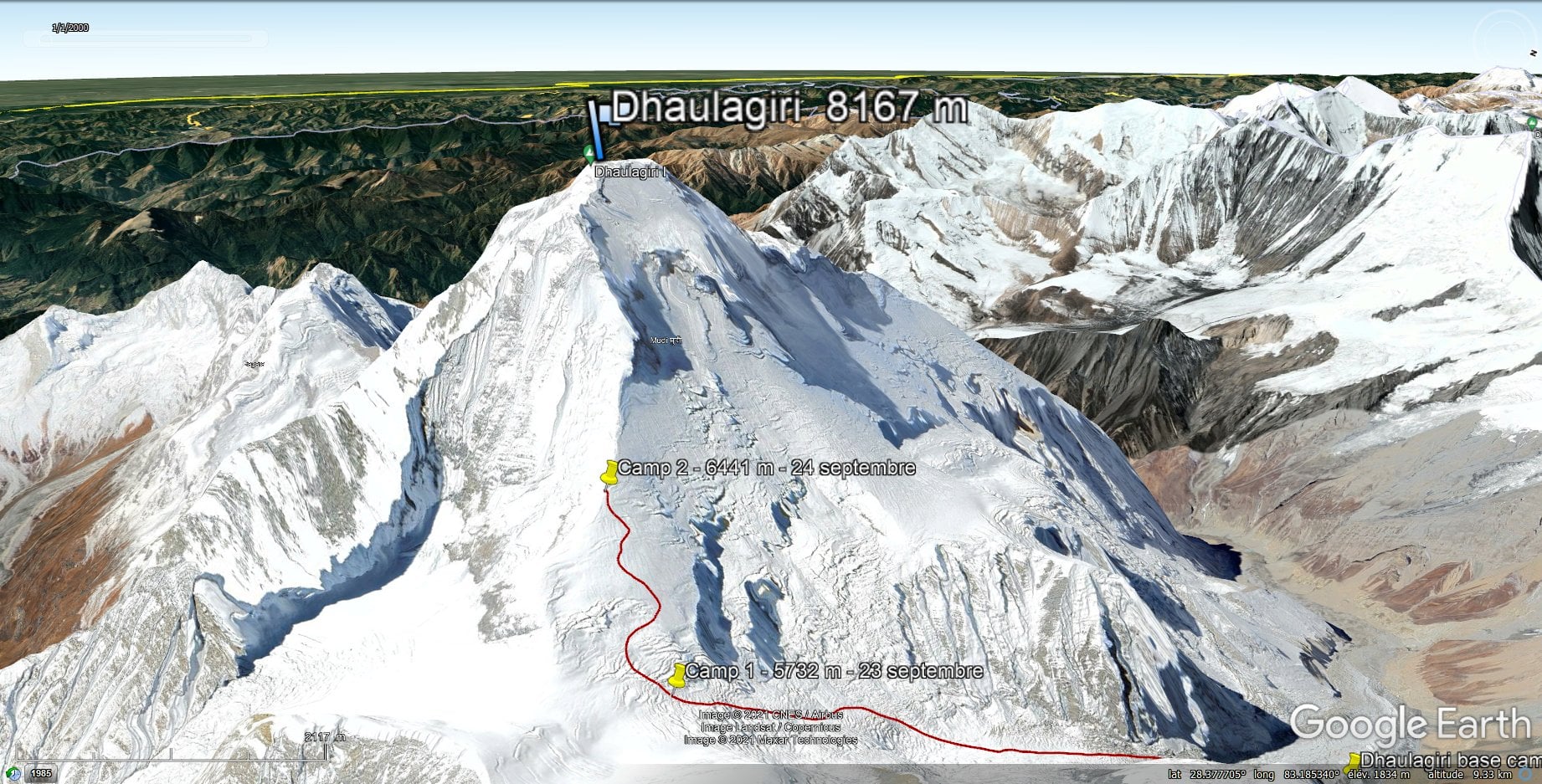 Ascent route on Mount Dhaulagiri