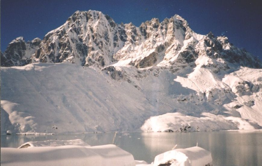 Peaks above Gokyo Lake and Renjo La after snowstorm