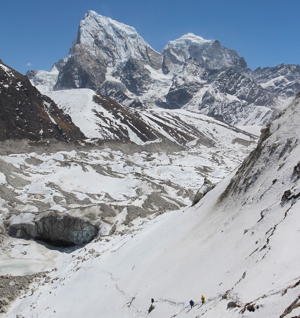 Crossing Ngozumpa Glacier from Gokyo