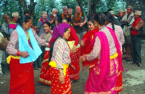 Traditional Nepali singing and dancing at trek start