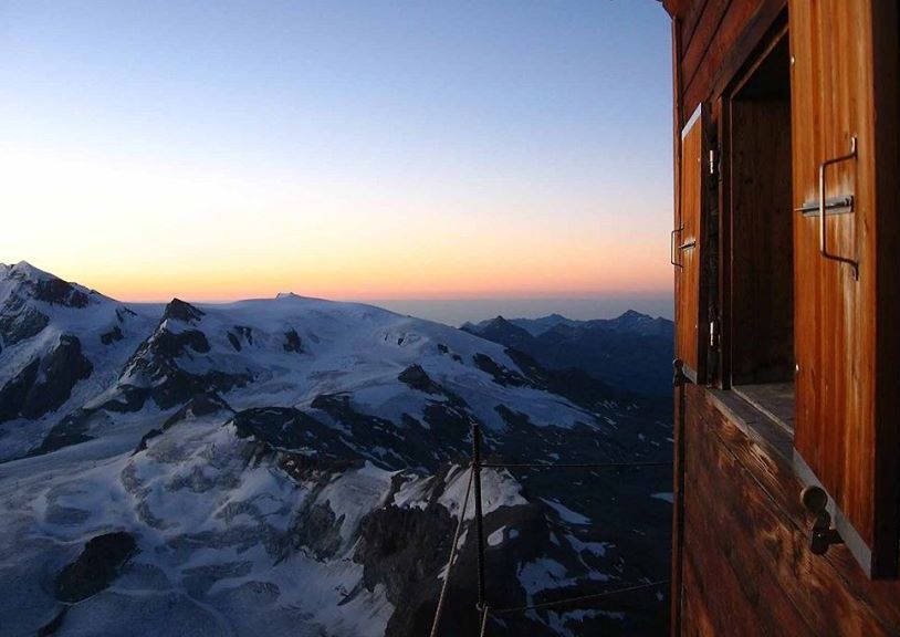 Breithorn and Little Matterhorn from the Solvay Hut on the Matterhorn