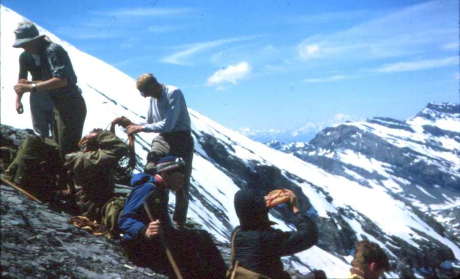 On ascent of Rinderhorn in the Bernese Oberland region of the Swiss Alps