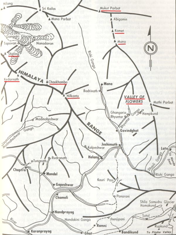 Location Map for Choukhamba in the Garwal Himalaya of India