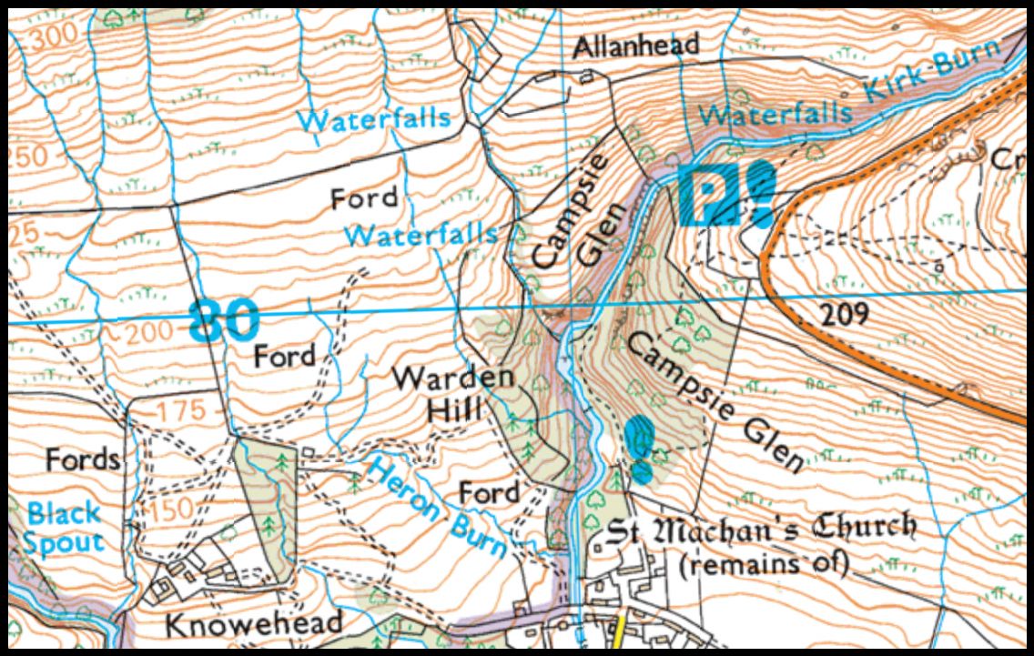 Map of Aldessan Burn in the Campsie Fells