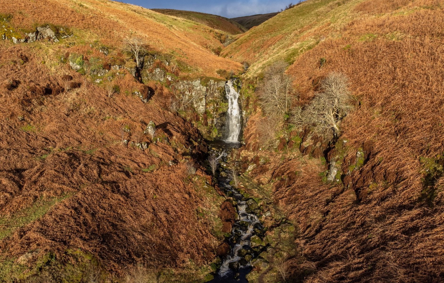 Aerial view of Waterfalls in Fin Glen