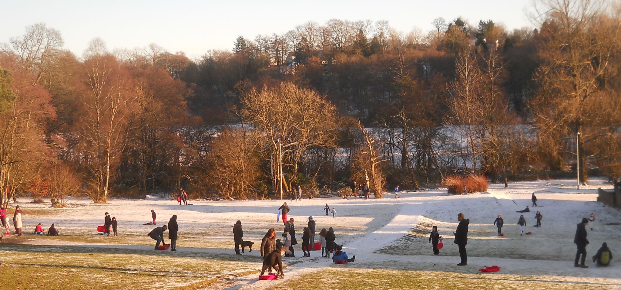 Winter snow scene at Kilmardinny Loch in Bearsden