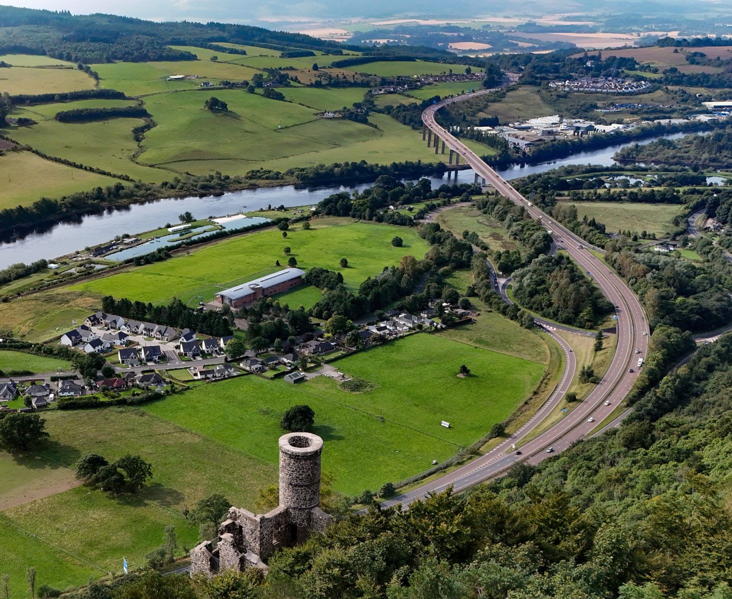 Road network with Friarton Bridge over the River Tay from Kinnoull Hill