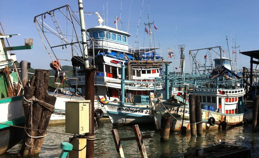 Fishing Boats at Harbour at Songkhla in Southern Thailand