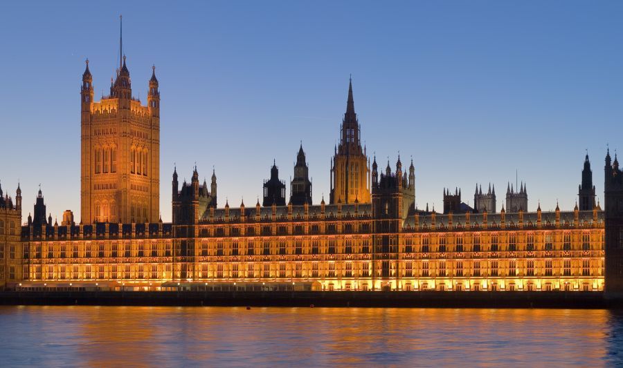 The Houses of Parliament illuminated at night