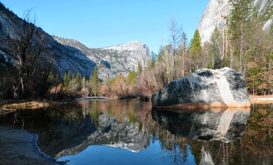 Mount Watkins and Mirror Lake in Yosemite Valley